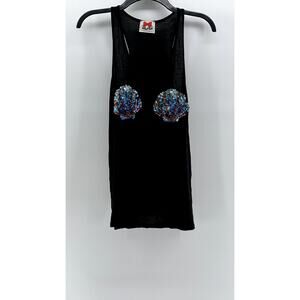 SIDE CCA Women's Vintage Black-Multi Sequin Embellished Shell Tank Top SZ L